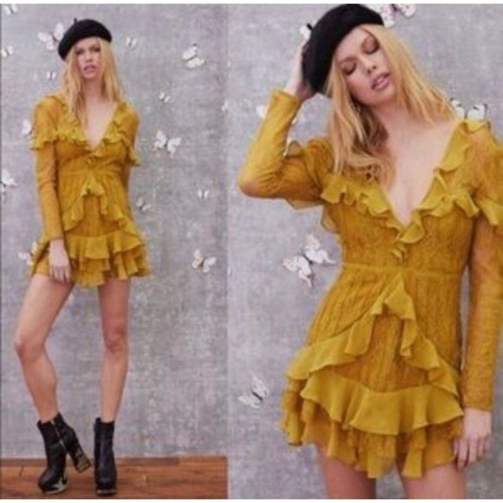 Romantic‎ For Love Lemons Lace Ruffle Coquette Daphne Tie Back Mini Dress XS